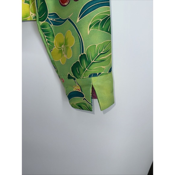 Transitions Silk Shirt Jacket Women S Green Floral Colorful Open Front Collared - Picture 8 of 8